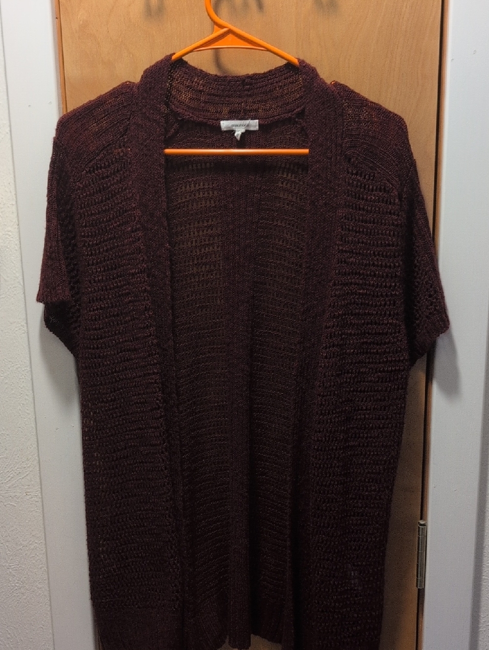 Maurices Short-Sleeve Open Cardigan in Deep Burgundy